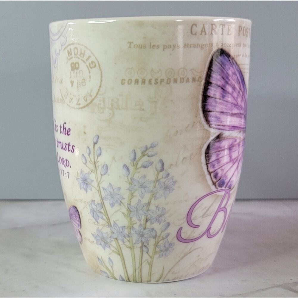Christian Art Gifts Ceramic BLESSED Purple Butterfly Coffee Mug 12oz Jane Shasky - Picture 3 of 9
